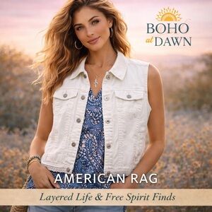 American Rag White Denim Vest with Lace Hem | Size XL